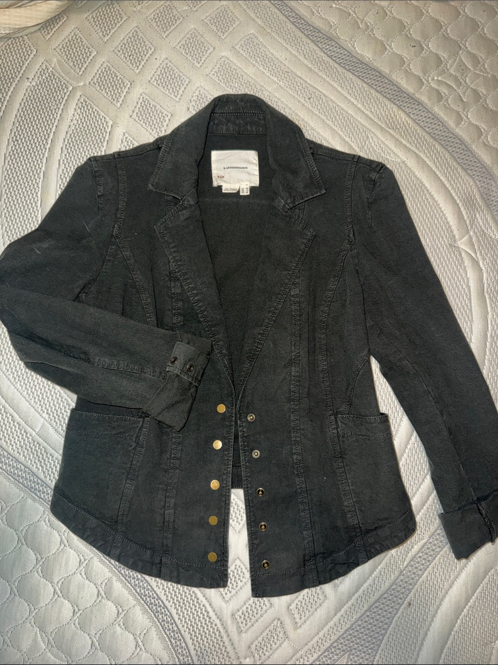 Anthropologie Black Button-Front Tailored Jacket